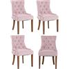 CLP Set 4 Poltrone Pranzo Aberdeen Stile Chesterfield in Velluto E Legno caucciù, Colore:Rosa, Colore del Telaio:Antico Chiaro