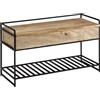 FineBuy Panca 90x38x52 cm Mango Massello Naturale con Vano Contenitore | panca da ingresso ripiano portascarpe, panca da ingresso in legno base in metallo, panca portascarpe artigianale, pezzo unico