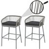 Mendler Set 2 sgabelli bar Rope HWC-O22, con cuscino da esterno, intreccio in corda elastica - grigio chiaro, cuscino grigio