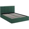 AVANTI TRENDSTORE - Calabria - Letto imbottito con contenitore idraulico con doghe in colore Verde misure 140x200cm