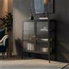 [en.casa] Credenza Industriale in Acciaio Nero con 2 Ante in Vetro Scanalato Madia Moderna per Soggiorno Cucina con Ripiani 100x80x30 cm