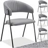 tectake® Set 4 Poltrone Imbottita da Pranzo, 60x58x5 cm, Carico Max 150 kg | Tessuto Intrecciato, Schienale Continuo a C con Motivo Trapuntato, Gambe Acciaio, Piedini in Plastica Regolabili, Grigio