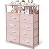 MYGIIVOVO Cassettiera per camera da letto, colore: rosa | 8 cassetti in tessuto, ripiano a 2 strati, robusto telaio in metallo, supporto per TV