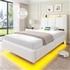 Brinlawb Letto Flottante 90x200 Testiera Imbottita, LED e USB, Bianco | Vano nascosto, 2 prese AC, USB-A/C, 60.000 colori RGB, modalità musica, struttura silenziosa, montaggio facile, comfort plus