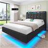 Brinlawb Letto Flottante 140x200 cm Testiera Imbottita, LED e USB, Grigio | Vano nascosto, 2 prese AC, USB-A/C, 60.000 colori RGB, modalità musica, struttura silenziosa, montaggio facile, comfort plus