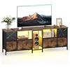 Bestier Mobile TV 160cm con Ripostiglio per TV fino a 75 Pollici, Supporto TV con 6 Cassetti in Tessuto e Luci LED, Centro Intrattenimento per Soggiorno e Ufficio, Marrone