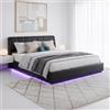 [en.casa] Letto Matrimoniale Contenitore 180x200 cm Similpelle Nero | Struttura con Apertura a Ribalta, Doppio King Size, Vano di Stoccaggio, Illuminazione Luce LED RGB, Testiera Imbottita