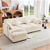 Kebnor Divano angolare a forma di L con sgabello, divano letto a 3 posti convertibile, 4 cuscini, braccioli regolabili, comodo tessuto in ciniglia, adatto per soggiorno/ufficio/appartamento (Beige)