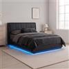 [en.casa] Letto Francese Contenitore 140x200 cm Similpelle Nero | Struttura con Apertura a Ribalta, Vano di Stoccaggio, Illuminazione Luce LED RGB, Testiera Imbottita