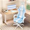 Huracan Sedia da Gaming Ergonomica Azzurro Chiaro con Poggiapiedi Estraibile, Cerchietto e Coda Inclusi, Braccioli Sincronizzati, Cuscino Lombare Massaggiante, Schienale Reclinabile, Per PC e Ufficio