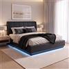 [en.casa] Letto Matrimoniale Contenitore 160x200 cm Similpelle Nero | Struttura con Apertura a Ribalta, Vano di Stoccaggio, Illuminazione Luce LED RGB, Testiera Imbottita