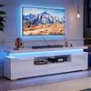 HFASD Mobile TV bianco lucido 180 cm con LED, USB, spazio di archiviazione | Mobile TV moderno con 2 ante e 2 cassetti, ripiano aperto, mobile tele per TV fino a 75 pollici, panca TV per soggiorno