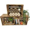 Teramico Scatole in legno vintage, 40 x 30 x 25 cm, fiammate, per vino e frutta, set da 3 pezzi con fondo lungo