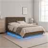 [en.casa] Letto Francese Contenitore 140x200 cm Effetto Lino Verde | Struttura con Apertura a Ribalta, Vano di Stoccaggio, Illuminazione Luce LED RGB, Testiera Imbottita