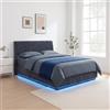 [en.casa] Letto Francese Contenitore 140x200 cm Effetto Lino Blu | Struttura con Apertura a Ribalta, Vano di Stoccaggio, Illuminazione Luce LED RGB, Testiera Imbottita