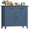 HOCSOK Credenza Buffet, Mobile da Cucina con 2 Armadi e 2 Cassetti, Armadio | Stile Farmhouse, Credenza Cucina per Soggiorno Sala da Pranzo, Ingresso, 82x40x91cm, Bianco/Nero/Verde/Blu
