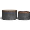Il Gruppone Passione Casa Set 2 Pouf Contenitore Rotondi in Velluto con Coperchio in Legno, Tavolino da Salotto Moderno, Pouf Contenitore Multiuso, Pouf Poggiapiedi, Tavolino Contenitore Salvaspazio - Grigio Scuro