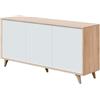 Bricozone Credenza 3 Ante Mobile Mobiletto Da Buffet Soggiorno Sala da Pranzo Ingresso Stile Modermo 154 x 41 x 75 cm Bianco e Rovere Chiaro (Rovere e Bianco)