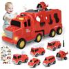 JOTOL Camion Macchinine Bambini,7-in-1 Camion Pompieri Giocattolo,Camion da Trasporto avec Luci e Suoni,Auto Giocattolo ad Inerzia,2 Adesivi a Tema Auto,Regalo per Bambino 2-6 Anni