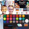 DONGQI Truccabimbi Kit,20 Colori Body Paint Pittura Viso Sicuro e Non Tossico,Color Body Paint Trucchi Neon con 34 Stencil,Glitter,Capelli Gesso,Gemma,Pennelli,Truccabimbi per Festa,Pasqua,Halloween