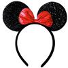Inception Pro Infinite Cerchietto orecchie topolina - Bambina - Donna - Minnie - Con paillettes - Carnevale - Halloween - Colore Nero Fiocco Rosso