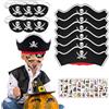 FUIPVGI 22 Pcs Accessori Pirata per Bambini, 6 Pcs Cappello da Pirata 6 Pcs Benda Occhio del Pirata 10 Pcs Adesivi per Tatuaggi Pirata, Accessori di Abbigliamento Pirata per Feste, Halloween