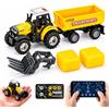 Ezweiji Mini trattore radiocomandato con rimorchio, trattorino | Trattore 1:64 con batteria USB, controllo app, caricatore frontale, rimorchio, veicolo da costruzione
