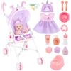 deAO Passeggino per Bambole con Funzione di Vasino Realistica (Viola) | Passeggino Giocattolo Bambina con Bambola, Accessori per il Bagnetto e la Pappa, per Bambini dai 3+ Anni