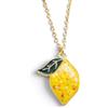 Handmade Generico Collana Donna Artigianale Limone in Ottone e Acciaio Oro con Fiori Veri in Resina e Opale Sintetico Catenina 45+5 cm Ciondolo 2 cm Idea Regalo Compleanno Matrimonio
