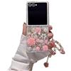 SupShop Custodia per Samsung Galaxy Z Flip 8 Bling con glitter carino 3D rosa fiore | Lussuosa cover per telefono con strass e perle, fatta a mano, con cordino per braccialetto per donne e ragazze