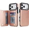 Generic Custodia a portafoglio per iPhone 17 Pro Max con porta carte, in finta pelle, con supporto per schede, 4 scomparti per schede, doppia chiusura magnetica e resistente agli urti, 17 cm (oro rosa)