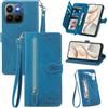 MOJIA Custodia Portafoglio per Honor 400 Smart, Pelle PU Flip Cover per Telefono con Guscio Interno in TPU, Multifunzione Porta Carte con Cinturino Polso. Blu