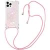 GoodcAcy Compatibile con Samsung Galaxy A71 con Cordino, Trasparente Glitter Liquido Antiurto Brillantini Tracolla Custodia, Silicone Bumper Laccio Sabbie Donna Protettivo Case, Rosa chiaro