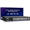GigaPlus 26 Port Gigabit PoE Switch with 24 Port PoE+ 1000Mbps, 2x1000Mbps Uplink, GiGaPlus 26 Port IEEE802.3af/at PoE @320W, Support VLAN, Metal Housing, Desktop or Wall-Mount, Plug & Play