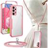 Yutwo Cover per Samsung Galaxy A52 5G/A52S 5G con Cordino, Custodia Trasparente Antiurto 360° per Samsung Galaxy A52 5G/A52S 5G con Laccio, Pad e Gancio Rimovibili e Laccetto Regolabile, Rosa