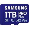 Samsung Pro Plus (2023) Scheda microSD + adattatore SD, 1TB UHS-I U3 Full HD e 4K UHD, lettura 180MB/s, scrittura 130MB/s, per smartphone, action camera, console portatile, MB-MD1T0SA/EU