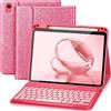 WALWALO Custodia rosa glitterata con tastiera per iPad 11 generazione 2025/10 Gen | Tastiera QWERTZ, tastiera Bluetooth magnetica rimovibile, guscio posteriore in TPU, con portapenne