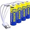EEMB AA Batterie 4Pack AA Batterie ricaricabili al litio AA Cavo di ricarica USB tipo C Batteria di ricambio 1.5V 2600mWh per Blink fotocamera torcia elettrica