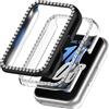 Acadey [2 Pezzo] Glitter Diamond Case per Galaxy fit 3, Hard PC Bumper Case con Bling Custodia protettiva Accessori Smartwatch per le donne ragazze, trasparente + nero