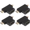 eMagTech 4 Pezzi Micro Mini 2-in-1 Adattatore HDMI 27x32x8mm 90 Gradi 2 In 1 Combo Adattatore Per Smartphone Tablet E Fotocamere 2-in-1 HDMI Multi-Adattatore Nero