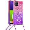 Hkess Custodia con Cordino per Samsung Galaxy A22 4G / M32, Glitter Liquido Quicksand Custodia(Pendenza), Sparkly TPU Silicone Protettivo Case Anti Graffio Antiurto Cellulare Cover con Collana