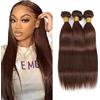 Creuost Parrucca Donna Capelli Veri Umani Straight Bundles Human Hair Extensions Unprocessed Brazilian Virgin Hair #4 Chocolate Brown Weave 3 Bundles Total 150g For Women 30 32 34 Pollice