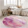 Tomifine Tappeto Rotondo Tessuto con Nappe Stampa Geometrica Arancio Rosa, 120cm