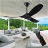 XSGDMN Ventilatore da soffitto senza luce con telecomando, Ventilatori da soffitto per esterno, 60 pollici Ventilatore da soffitto nero, 3 lama ventilatore da soffitto grande per mansarda Liangting