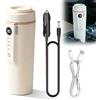 PORFOYO Bollitore da viaggio, 500 ml, bollitore da viaggio, 12 V/24 V, per auto, 96 W, tazza riscaldata per auto, 4 temperature per campeggio, preparazione di tè, caffè