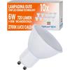 Bratek 10 Lampadine GU10 Led 2700k Luce Calda con Chip Osram, 6W 120lm/W | 720Lumen Totali, Equivalenti a Faretti GU10 Alogeni da 60w - Lampadine x Faretti Led Soffitto, Angolo Illuminazione 110°