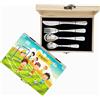 KIDDI-MEDIA Scatola in legno personalizzata con posate per bambini incise - set da 5 pezzi - con nome - vari motivi (cantiere, principessa, calcio e molto altro) - regalo per battesimo, nascita o compleanno
