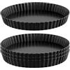 SINJEUN 4 Stampo Crostata Fondo Amovibile 20 cm, Teglia Tortiera rotondi, Stampo da Forno per Quiche, Bordo Scanalato, Acciaio al Carbonio