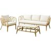 DRW Set divano a 3 posti + 2 poltrone e tavolo in alluminio e rattan naturale 71 x 212 x 79 cm
