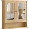 VASAGLE Armadio da Bagno con 2 Ante a Specchio, 56,5 x 13 x 58,5 cm | Specchiera, Mobile da Parete, Scomparto Aperto, Ripiano Regolabile, Rovere Naturale, Collezione SIREN LHC003Y01